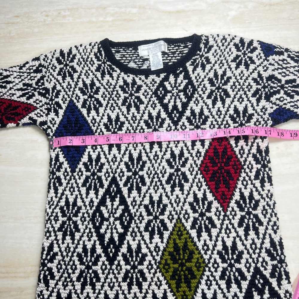 Jones New York Sport Petite Hand Knit Sweater Colorful Diamond Pattern Small - Picture 5 of 10